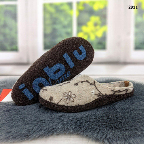 Домашні тапочки жіночі з фетру Inblu пісочні з квітковим візерунком 2911