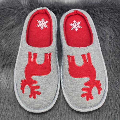 Тапочки жіночі Jomix сірі текстильні з оленями на тонкій підошві 8197