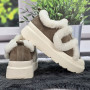 Жіночі зимові кросівки Hengji кавові на липучках з натуральної замші на хутрі 8209