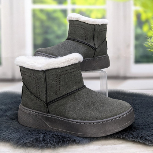 Ботинки зимние женские Dago Style серые из искусственной замши на меху 4673
