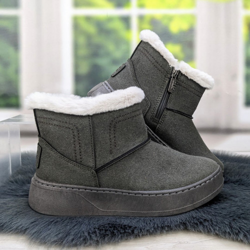 Ботинки зимние женские Dago Style серые из искусственной замши на меху 4673