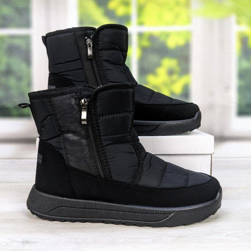 Чоловічі зимові чоботи дутики Progress чорні на хутрі з двома бічними блискавками 3829