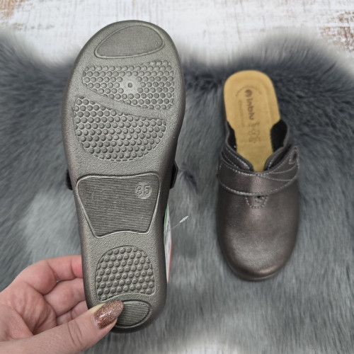 Тапочки жіночі для дому Inblu графітові еко-шкіра на танкетці 8228