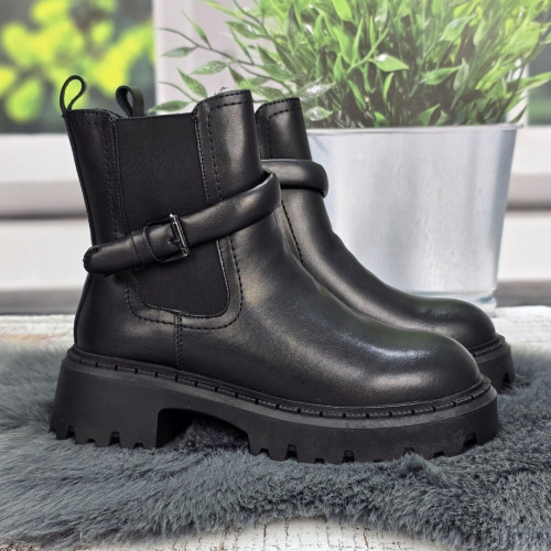 Ботинки женские зимние черные кожаные на меху 8229