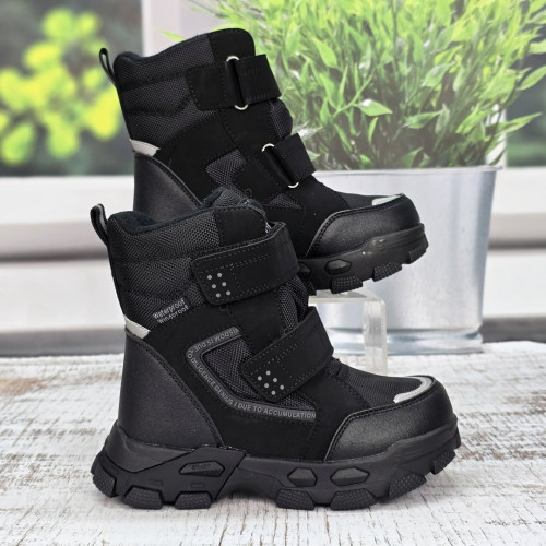 Дитячі зимові черевики для хлопчика Tom.m чорні з овчиною 7088