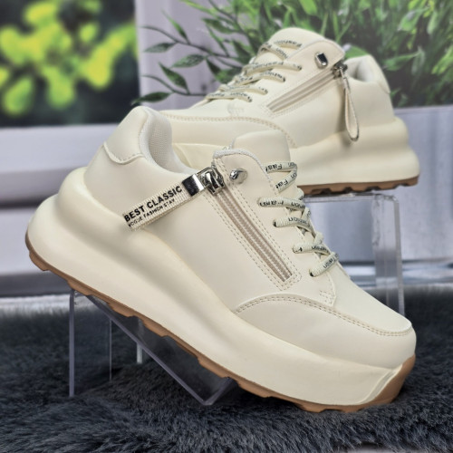 Кросівки дитячі для дівчинки Jong Golf молочні демісезонні на платформі 7110