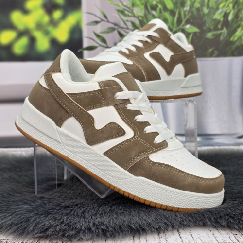Кроссовки кеды женские Swin shoes белые с коричневым 4424