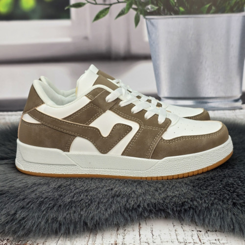 Кроссовки кеды женские Swin shoes белые с коричневым 4424