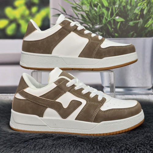 Кроссовки кеды женские Swin shoes белые с коричневым 4424
