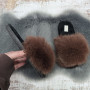 Тапочки жіночі хутряні коричневі з відкритим носком 8319