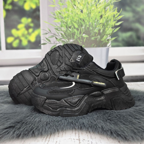 Кросівки жіночі Swin Shoes чорні на об'ємній підошві демісезонні 8075-2