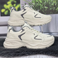 Кроссовки женские Ouqidageni молочные с серым на объемной подошве демисезонные 8038