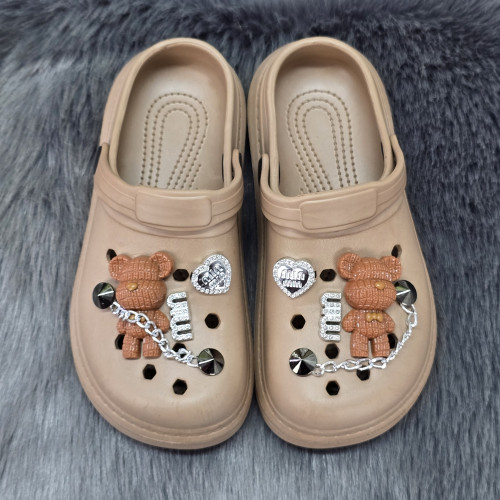Крокси дитячі для дівчинки Progress кавові з джибітсами 1987-5