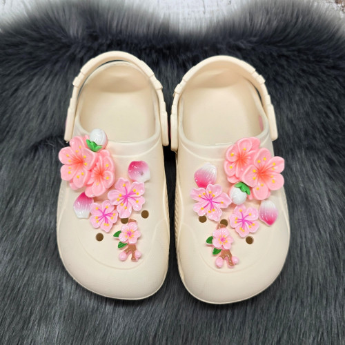 Кроксы детские ЭВА для девочки Dago Style кремовые с цветами 7172