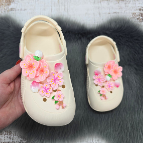 Кроксы детские ЭВА для девочки Dago Style кремовые с цветами 7172