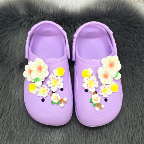 Кроксы детские ЭВА для девочки Dago Style лавандовые с цветами 7172
