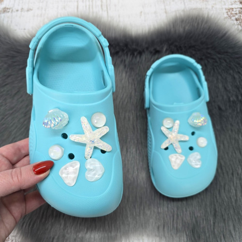 Кроксы детские ЭВА для девочки Dago Style бирюзовые с джибитсами 7172-3