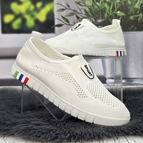 Мокасини жіночі Ok Shoes молочні текстильні сітка 8396