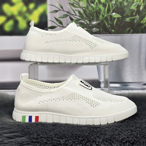 Мокасини жіночі Ok Shoes молочні текстильні сітка 8396