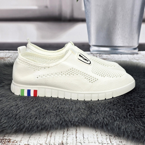 Мокасини жіночі Ok Shoes молочні текстильні сітка 8396