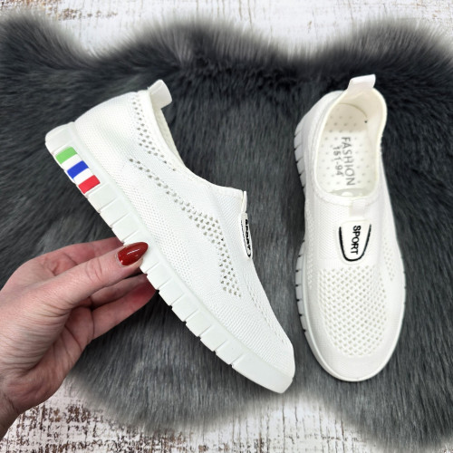 Мокасини жіночі Ok Shoes молочні текстильні сітка 8396