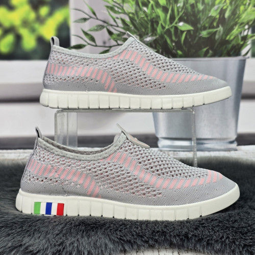 Мокасини жіночі Ok Shoes сірі з рожевим текстильні сітки 8461