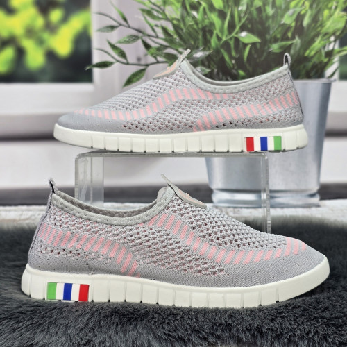 Мокасини жіночі Ok Shoes сірі з рожевим текстильні сітки 8461