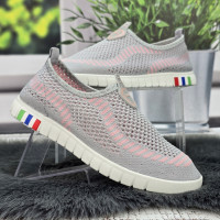 Мокасини жіночі Ok Shoes сірі з рожевим текстильні сітки 8461