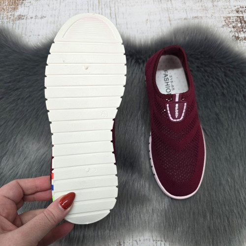 Мокасини жіночі Ok Shoes бордові текстильні сітка 8421