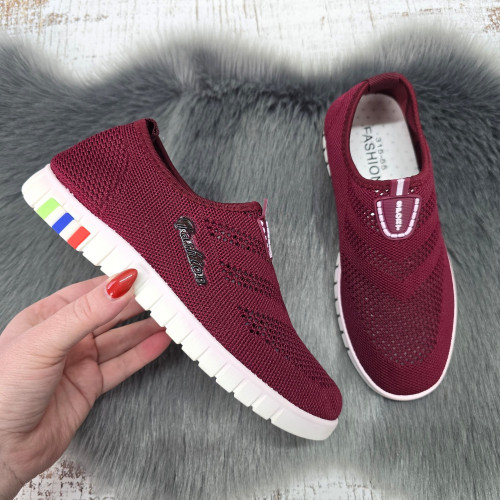 Мокасини жіночі Ok Shoes бордові текстильні сітка 8421