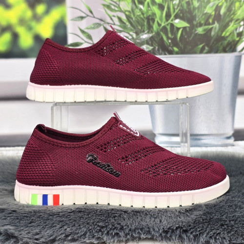 Мокасини жіночі Ok Shoes бордові текстильні сітка 8421
