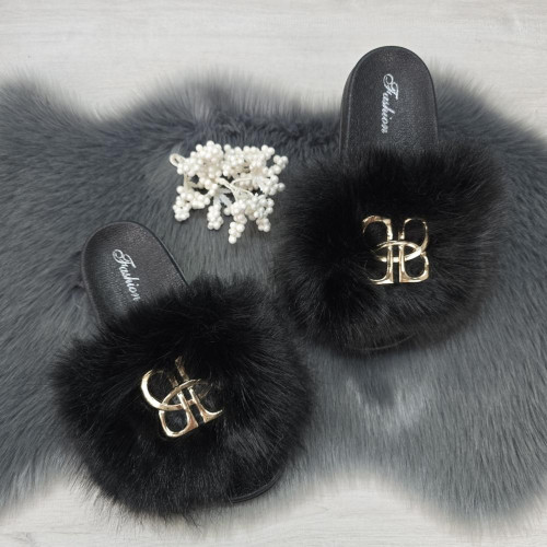 Шльопанці жіночі хутряні чорні Fashion 2764_5