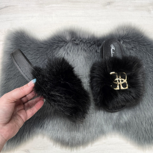 Шльопанці жіночі хутряні чорні Fashion 2764_5