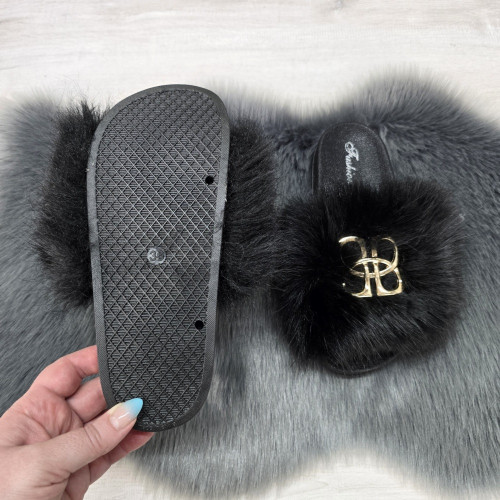 Шльопанці жіночі хутряні чорні Fashion 2764_5