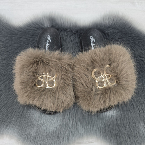Шльопанці жіночі хутряні коричневі Fashion 2764_5