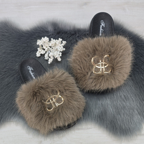 Шльопанці жіночі хутряні коричневі Fashion 2764_5