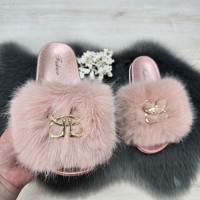 Шльопанці жіночі хутряні пудрові Fashion 2764_5