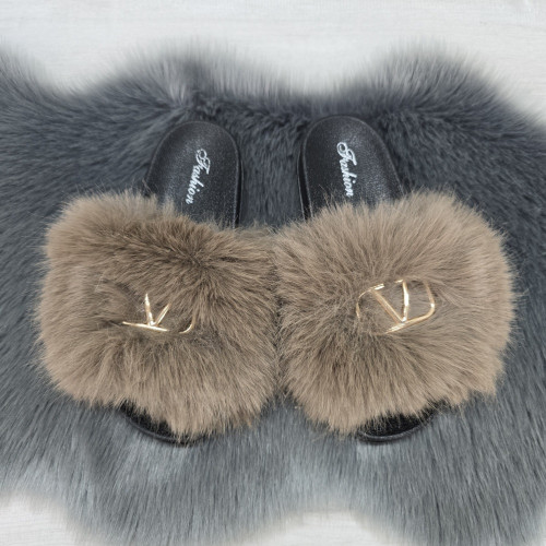 Шльопанці жіночі хутряні коричневі Fashion 2764_6