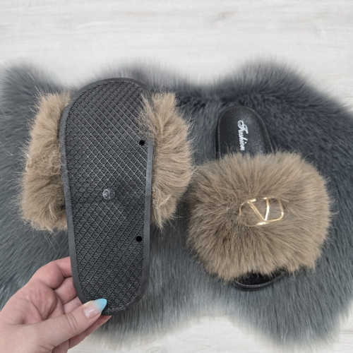 Шльопанці жіночі хутряні коричневі Fashion 2764_6