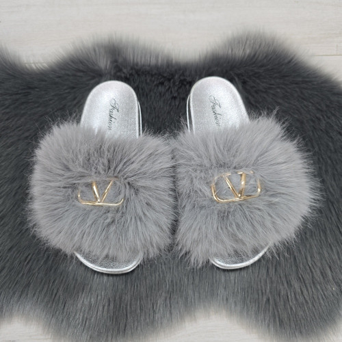 Шльопанці жіночі хутряні сірі Fashion 2764_6