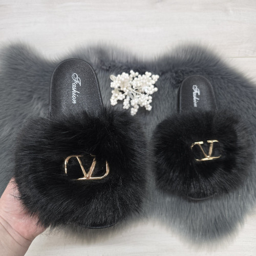 Шльопанці жіночі хутряні чорні Fashion 2764_6