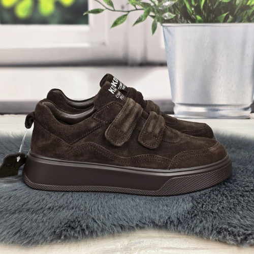 Кросівки жіночі KDSL коричневі замшеві на липучках 4362