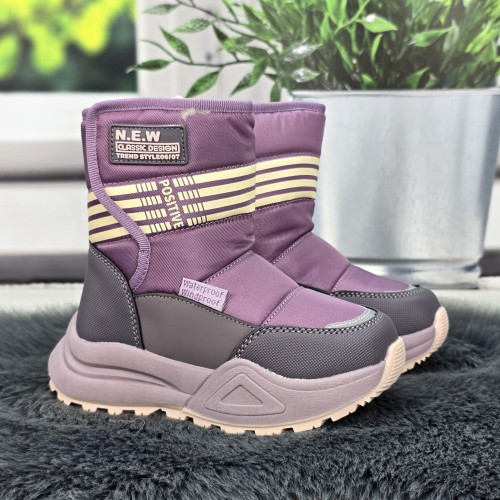 Чоботи дутики дитячі для дівчинки Tom.M лілові утеплені овчиною 7049