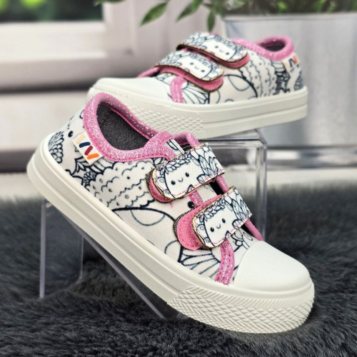 Кеди дитячі для дівчинки Weestep білі з рожевим на липучках 7333