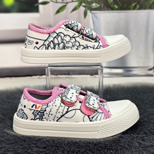 Кеди дитячі для дівчинки Weestep білі з рожевим на липучках 7333
