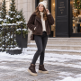 Черевики жіночі зимові Hengji коричневі з бежевою підошвою з натуральної замші на овчині 8208