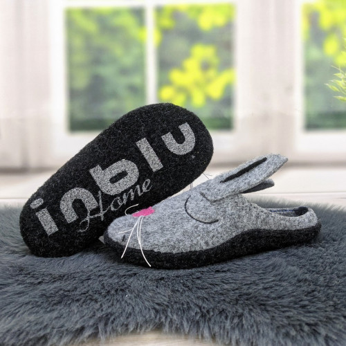 Тапочки дитячі Inblu фетрові паркетні сірі з зайчиком 5519
