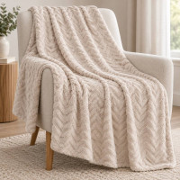 Плед микрофибра 200*230 см бежевого цвета Зигзаг 1001