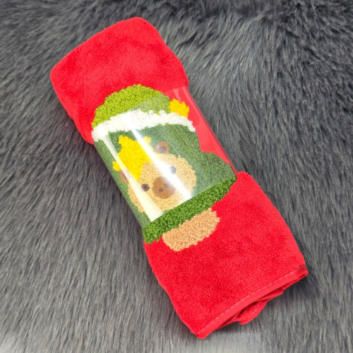 Рушник для обличчя мікрофібра 50*100 см Mallory червоний Новорічна капібара 18