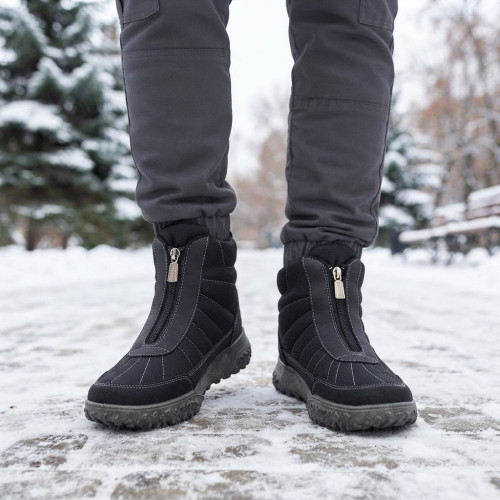 Черевики чоловічі зимові Dago Style чорні короткі на блискавці 6182